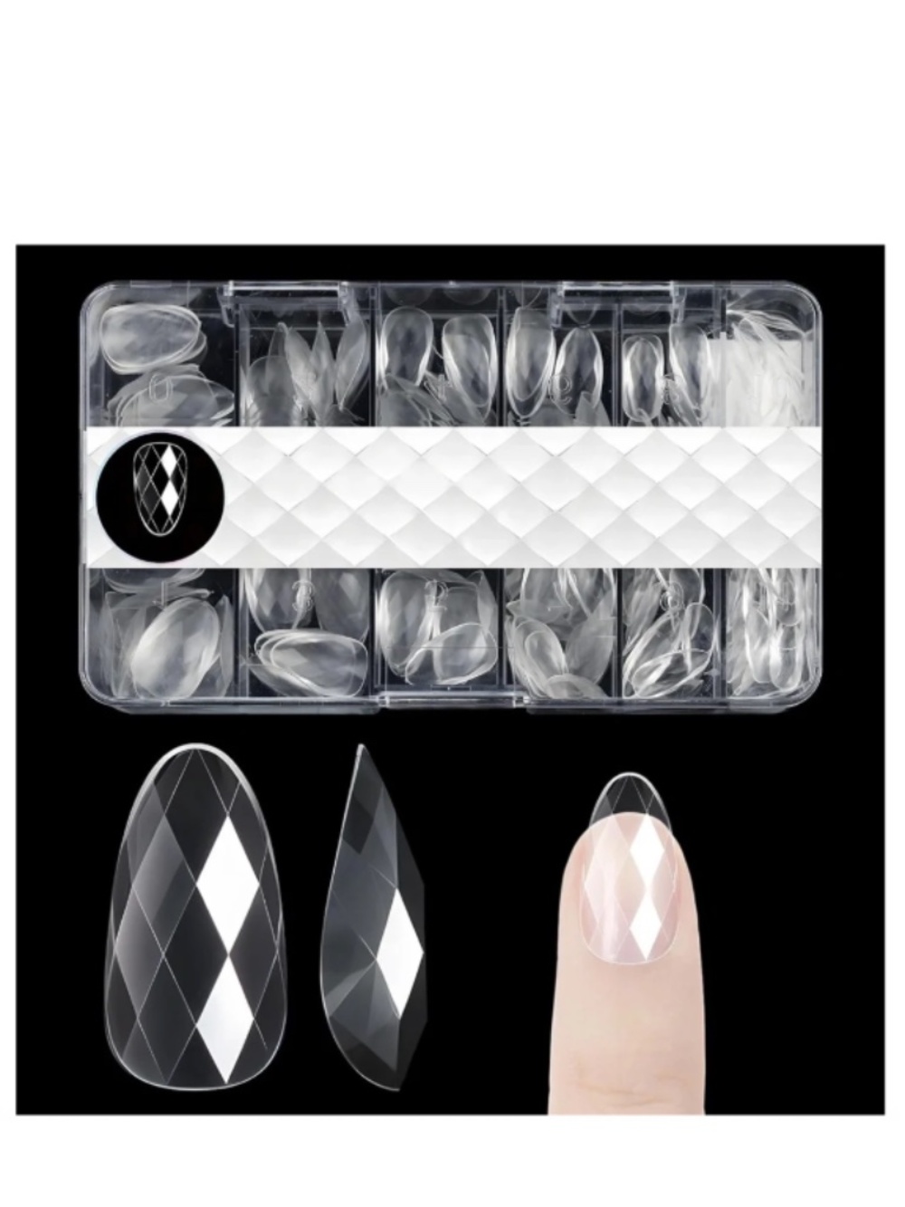 Clear 3D Diamond Short Almond Press-On Nail Set